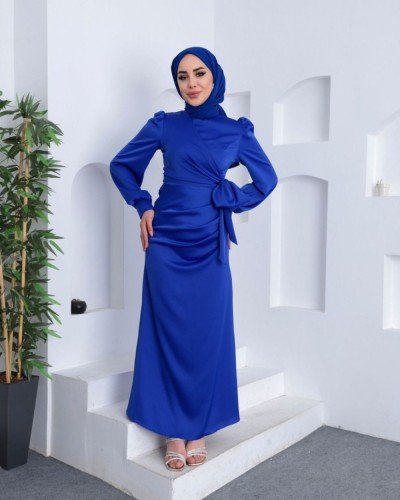 Sesen Abiye Elbise saks mavisi