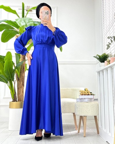 Elenay Abiye Elbise saks mavisi