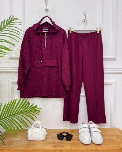 Ejla taşlı ikili Takım vişne