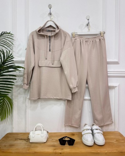 Ejla taşlı ikili Takım bej