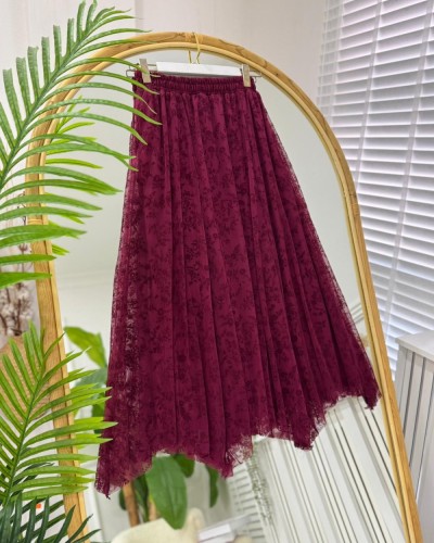 Fiona Tül Etek bordo