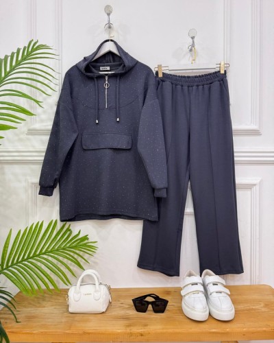 Ejla taşlı ikili Takım füme