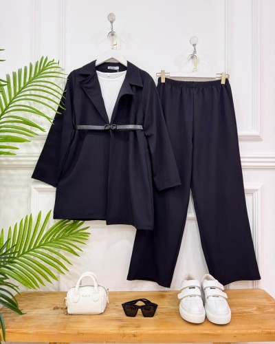 Layza ceketli İkili takım siyah