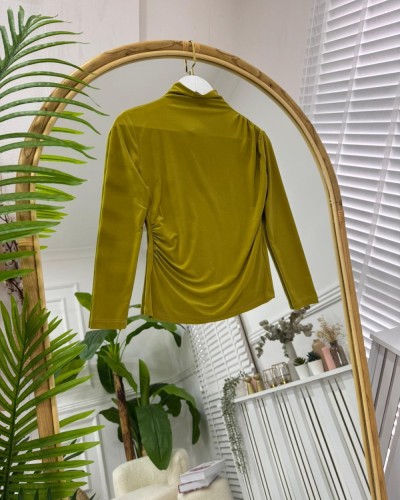 Lisa drapeli bluz yağ yeşili