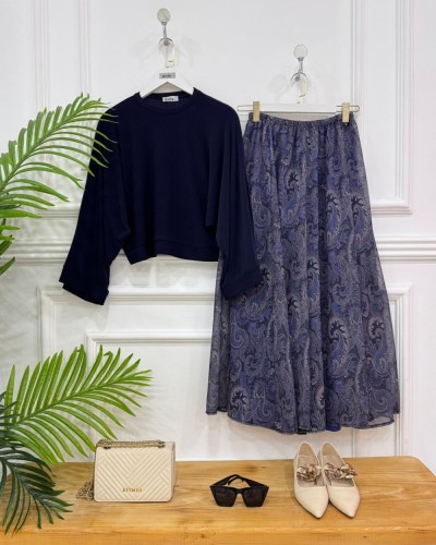 Melina ikili kombin lacivert etek lacivert bluz