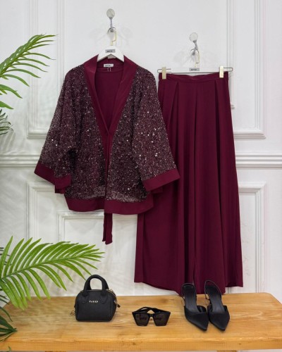 Zen Üçlü takım bordo