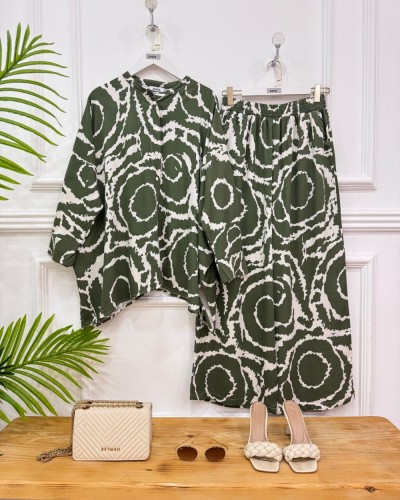 Batik viskon ikili takım yeşil vsk01